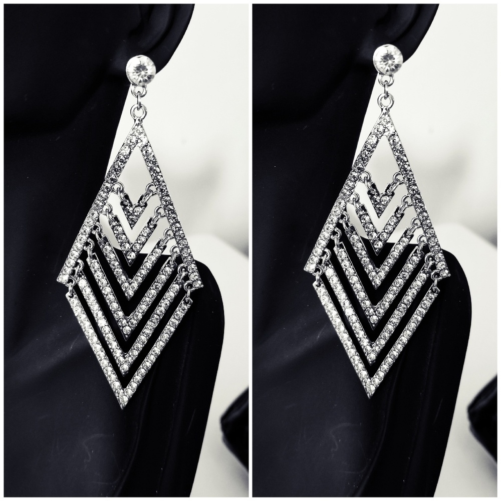 New Rhinestone Dangle Silver tone Earrings